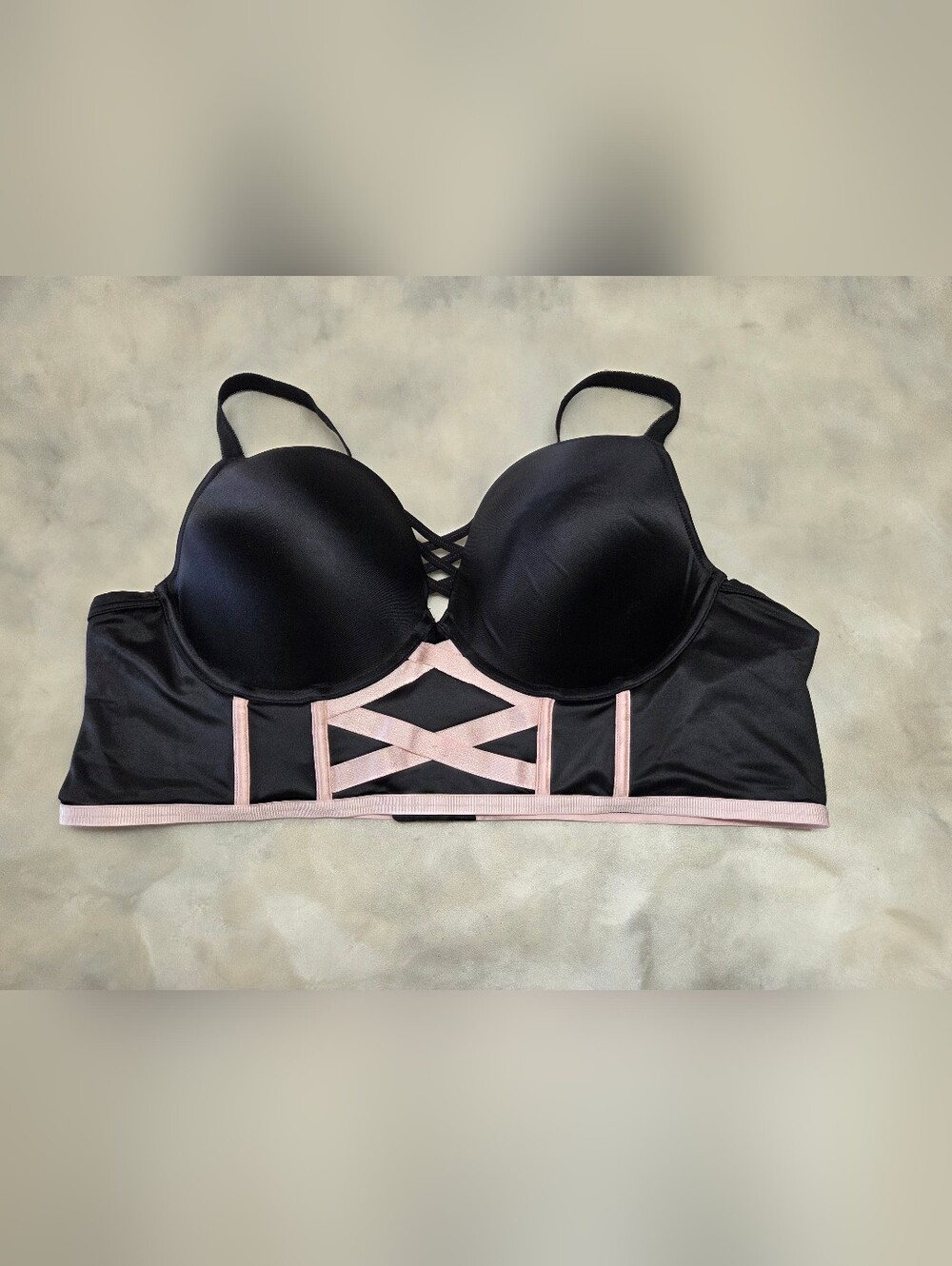 torrid Black Longline Push-Up Bra with Pink Trim. Size 44C